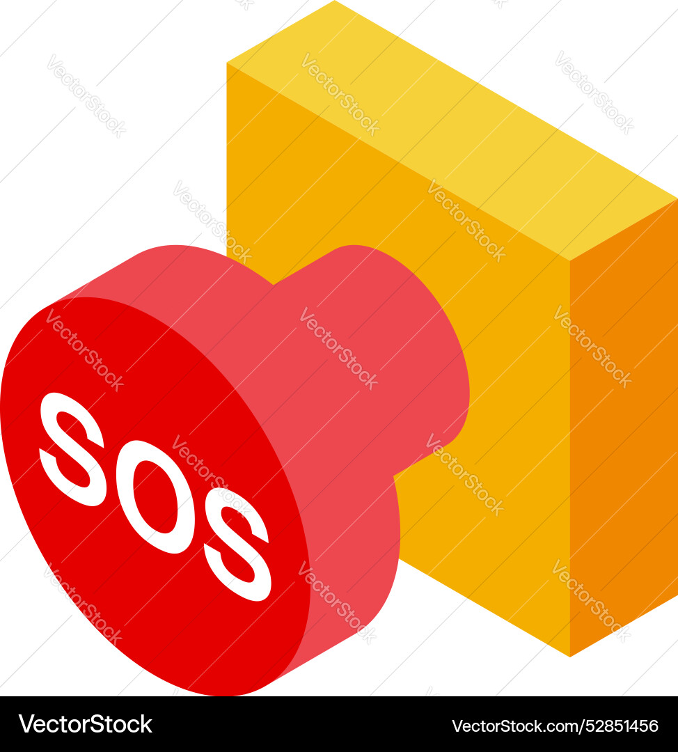 Red emergency button showing sos signal isometric Red emergency button showing sos signal isometric vector image