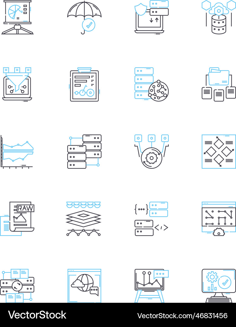 Sales forecasting linear icons set projections Sales forecasting linear icons set projections vector image