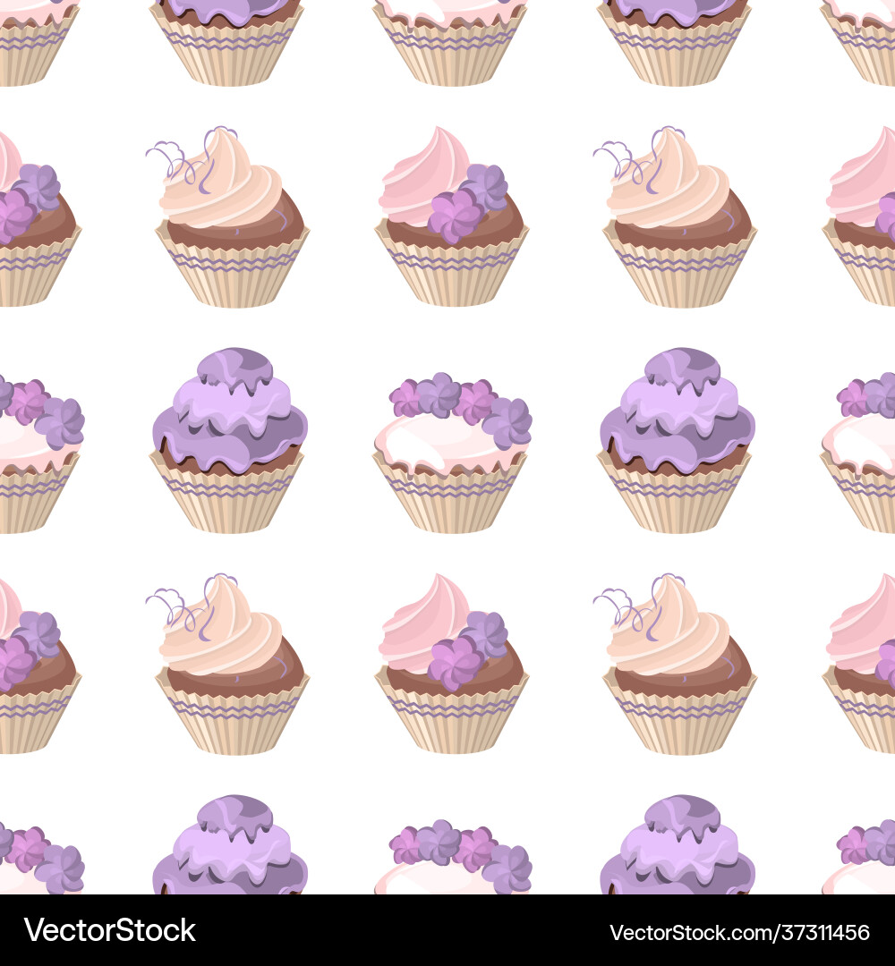 Seamless pattern with violet muffins endless Seamless pattern with violet muffins endless vector image
