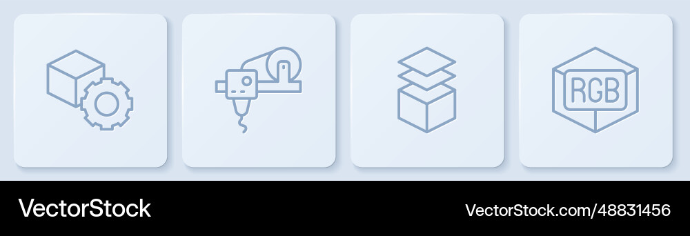 Set line isometric cube layers 3d printer and rgb Set line isometric cube layers 3d printer and rgb vector image