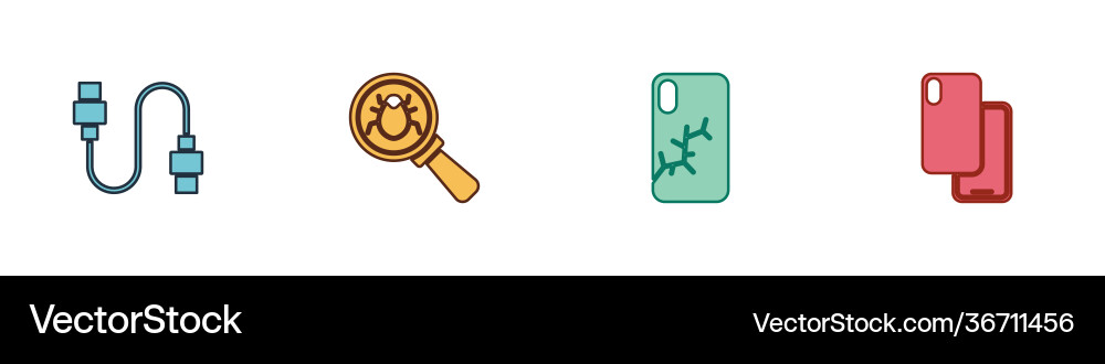 Set usb cable cord system bug mobile with broken Set usb cable cord system bug mobile with broken vector image