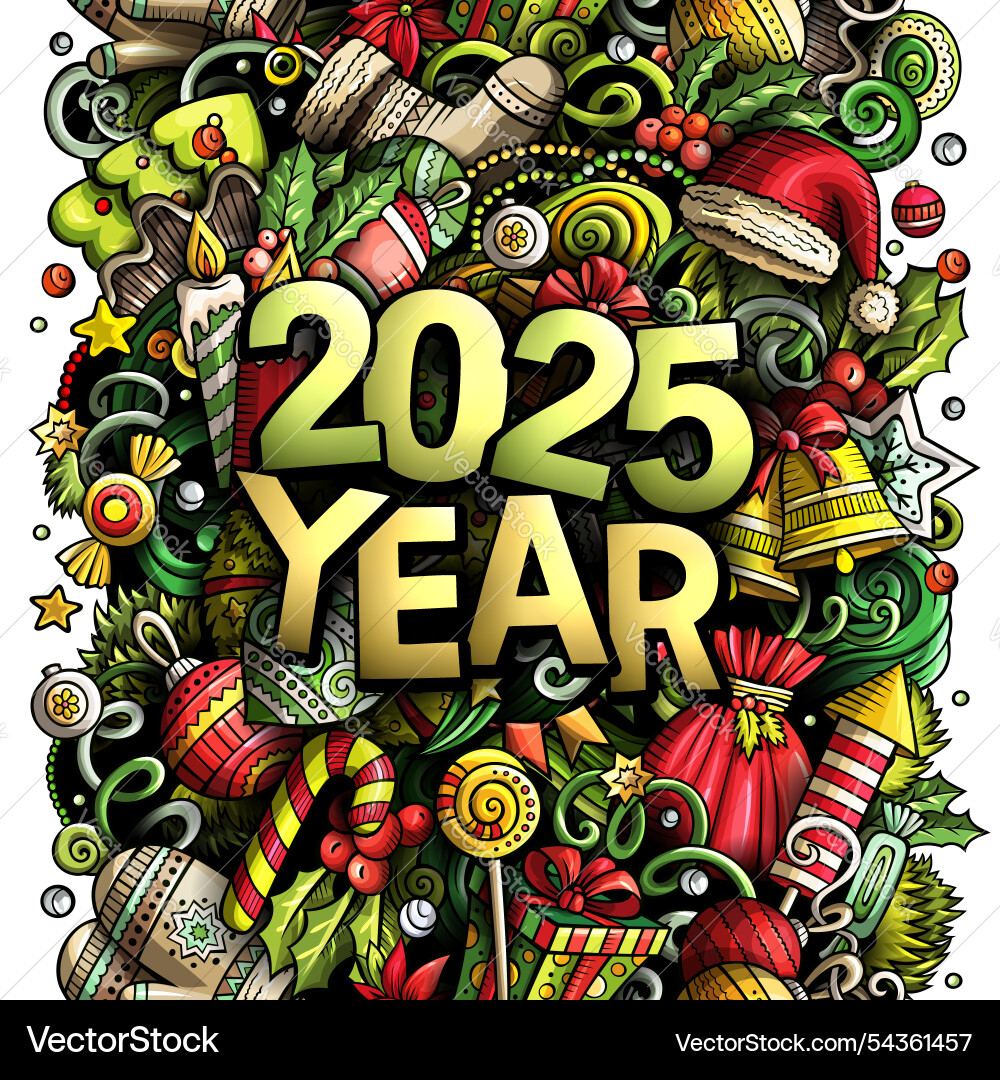 2025 doodles new year objects and elements design Vector Image