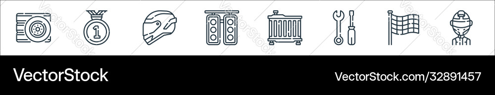 Auto racing line icons linear set quality Auto racing line icons linear set quality vector image