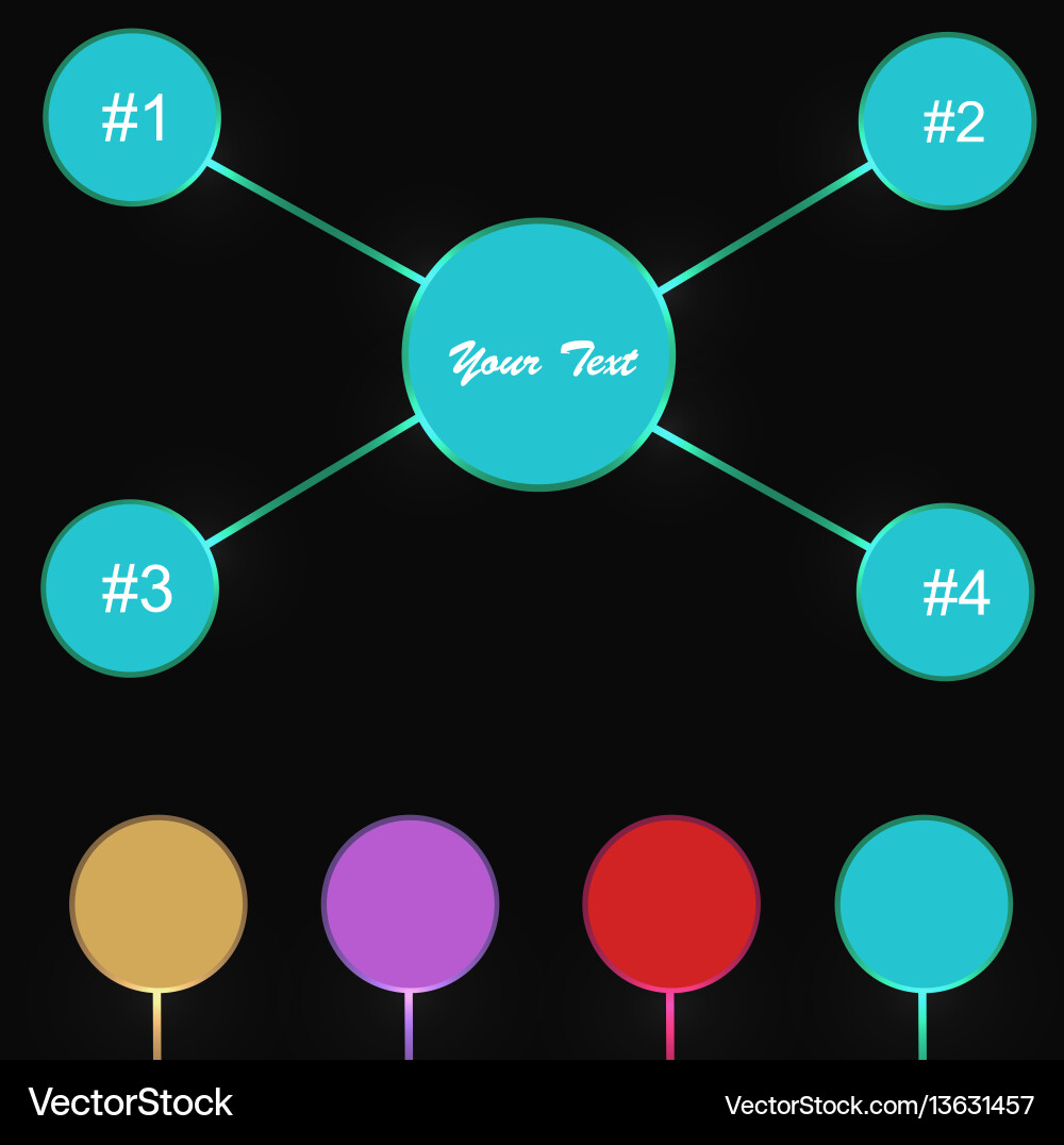 Circles are connected to the circuit on a black Circles are connected to the circuit on a black Vector Image