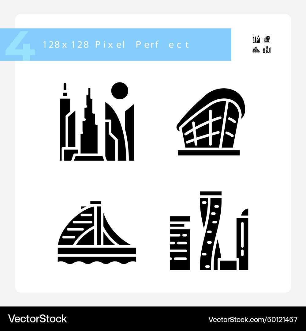 Dubai moderne architektonische Sehenswürdigkeiten schwarz glyph Dubai moderne architektonische Sehenswürdigkeiten schwarz glyph vektorbild