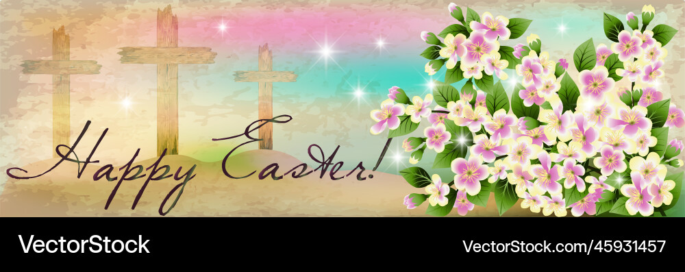 Frohes Osterbanner christian Kreuz mit Blumen Frohes Osterbanner christian Kreuz mit Blumen vektorbild
