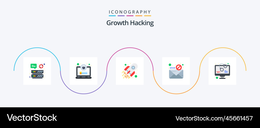 Hacking flat 5 icon pack including code virus vector image