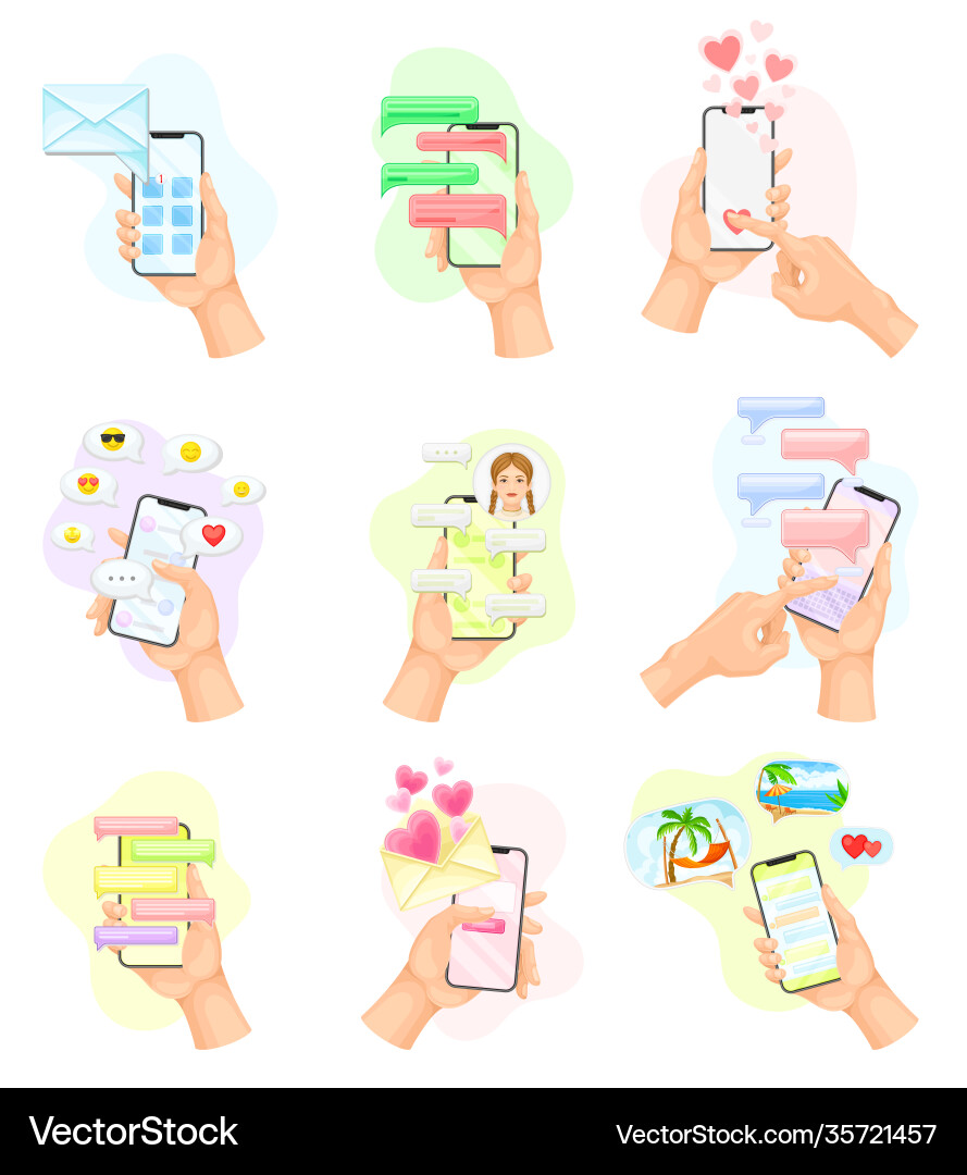 Hand with smartphone using chat software text Hand with smartphone using chat software text vector image