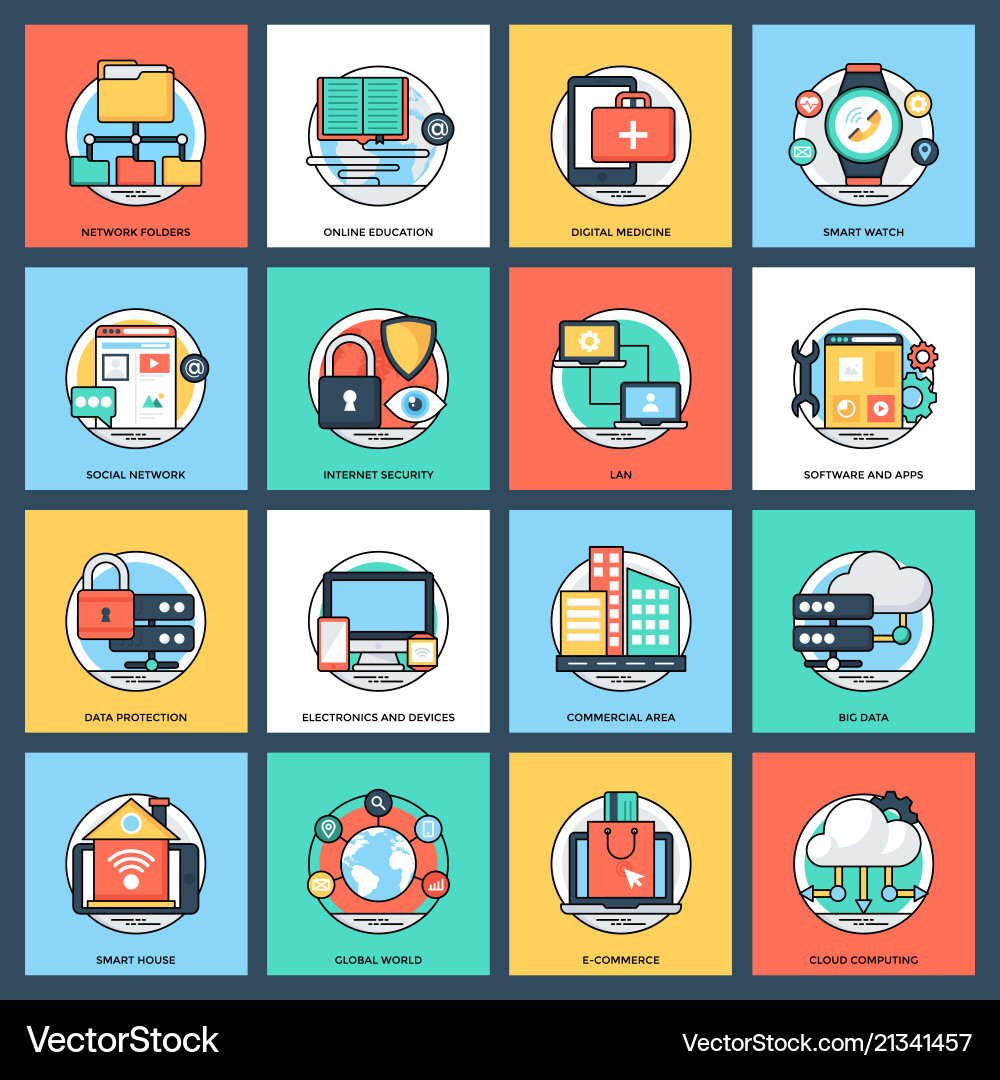 Internet and networking icons vector image