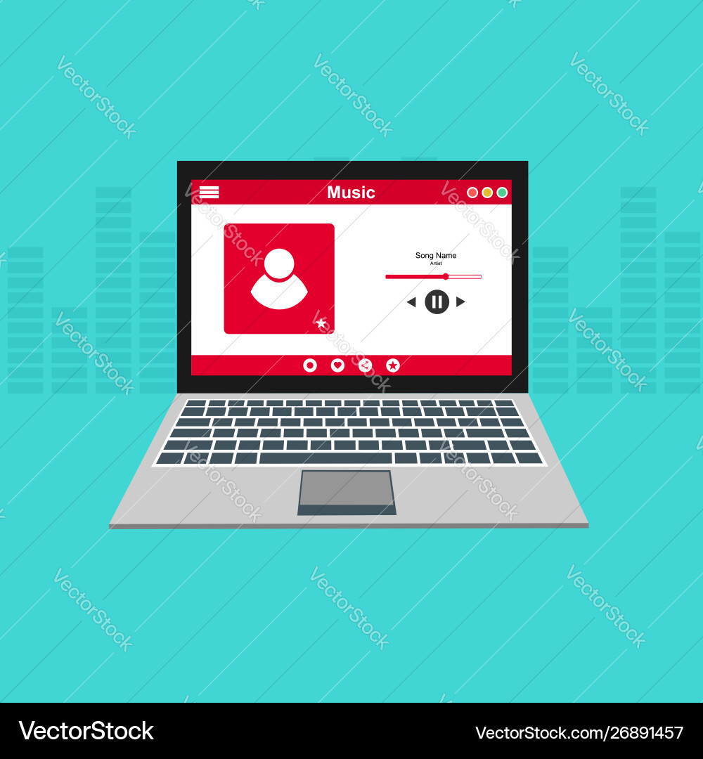 Media player application app template with flat Media player application app template with flat Vector Image