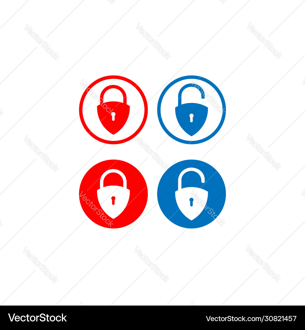Minimal lock unlock button set padlock shield vector image