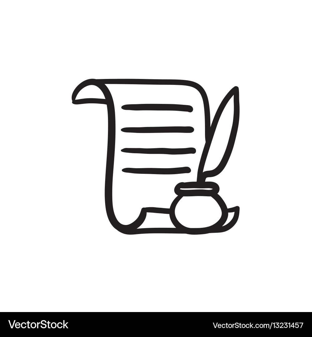 Paper scroll with feather pen sketch icon vector image