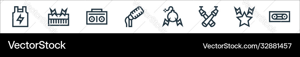 Rock and roll line icons linear set quality Rock and roll line icons linear set quality vector image