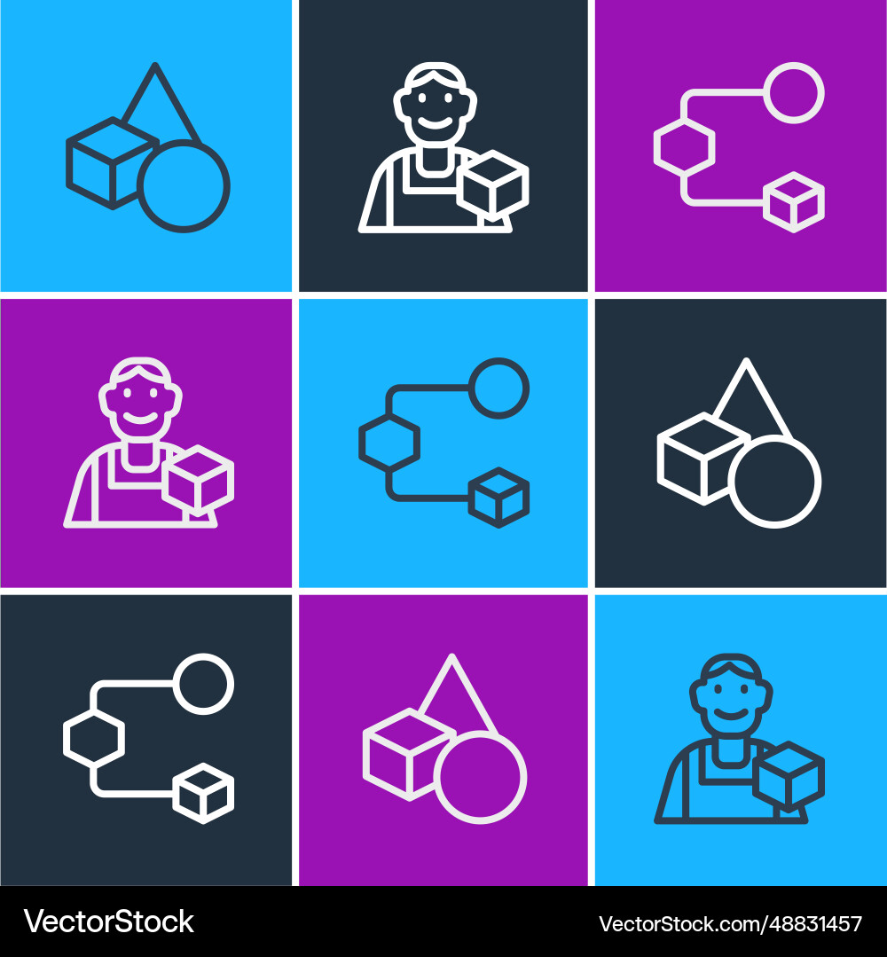 Set line basic geometric shapes isometric cube Set line basic geometric shapes isometric cube vector image