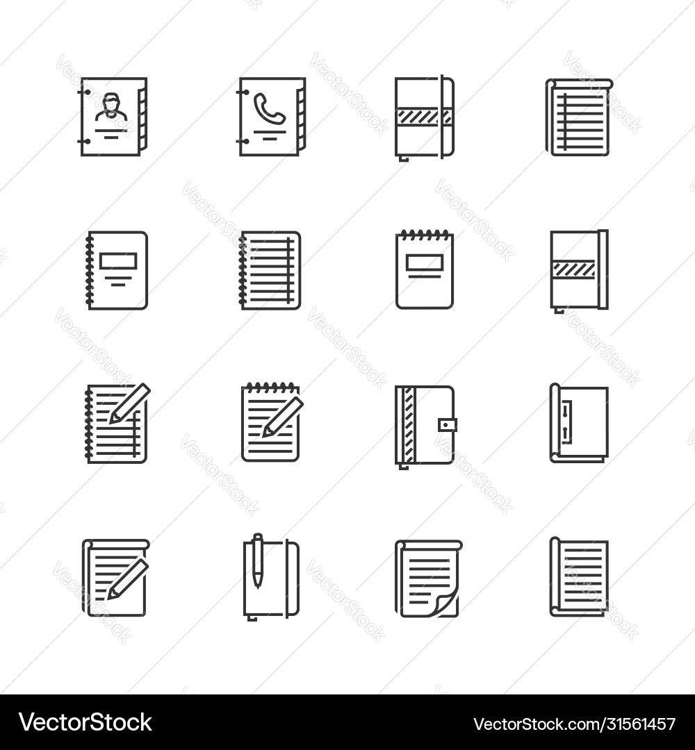Writing pads icon set in thin line style Writing pads icon set in thin line style vector image