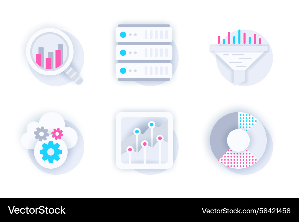3D Paper Data Icons - Analysis & Charts Vector Image