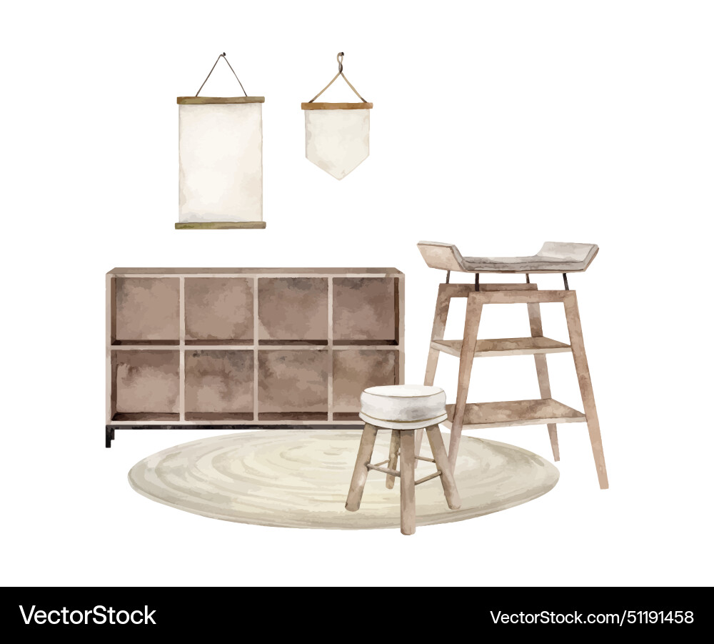 Children interior changing table chair Children interior changing table chair Vector Image