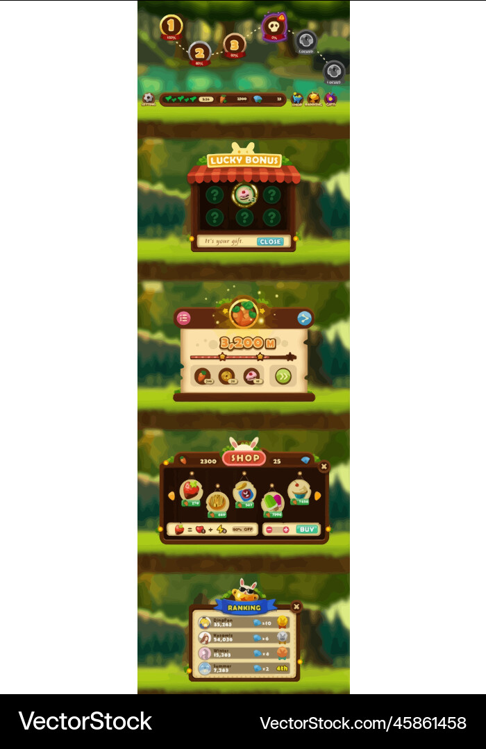 Complete set of level button game ui pop-up icon vector image