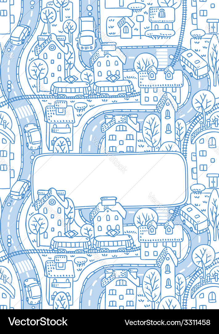 Greeting card with city pattern and a window Vector Image