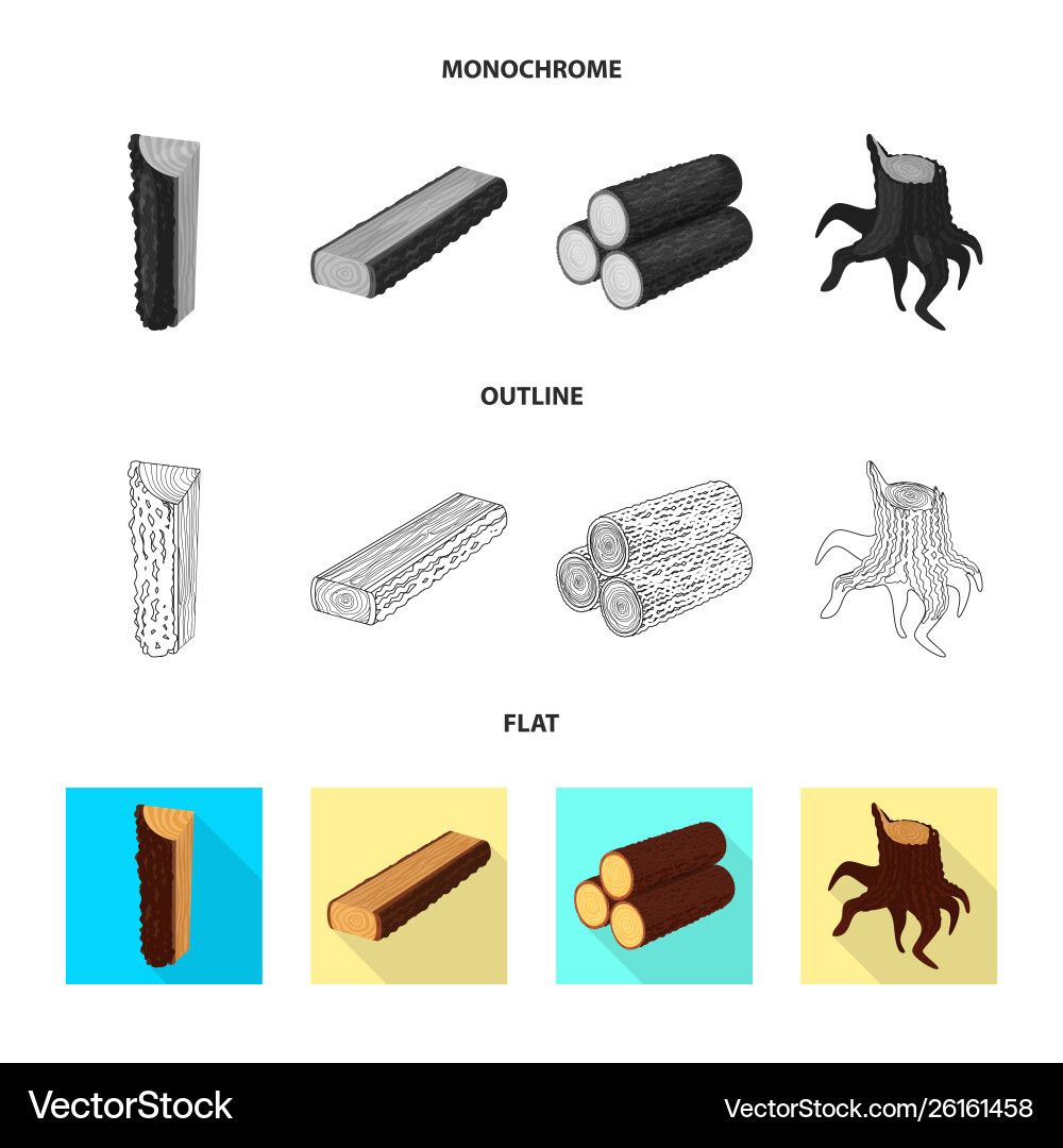 Isolated object tree and raw sign set vector image