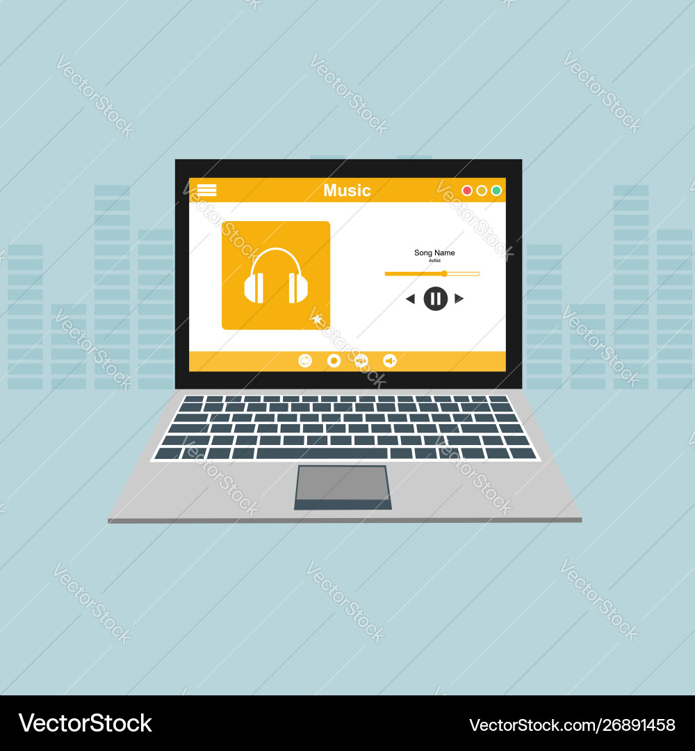 Media player application app template with flat Media player application app template with flat vector image