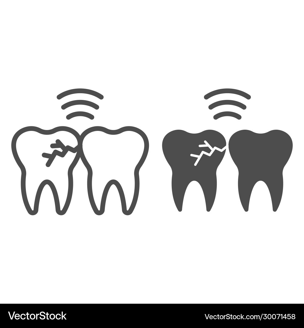 Problem teeth with crack line and solid icon Problem teeth with crack line and solid icon vector image