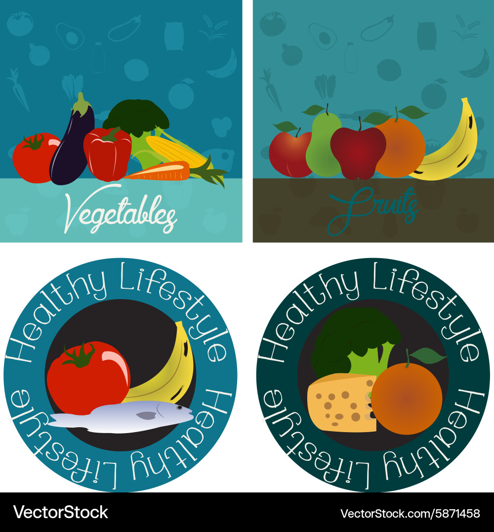 Set backgrounds and labels with text healthy Vector Image