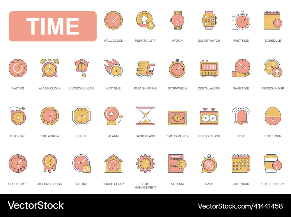 Time concept simple line icons set pack outline Time concept simple line icons set pack outline vector image