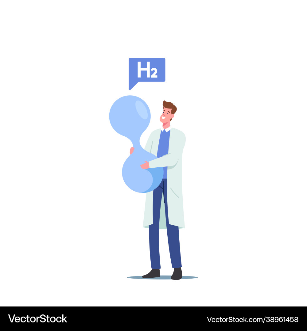 Tiny Scientist with H2 Molecule Vector Image