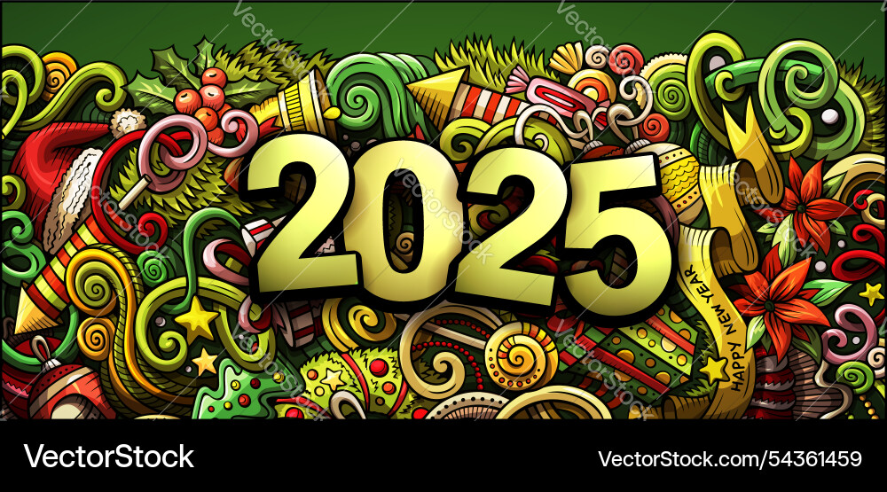 2025 doodles horizontal new year objects and Vector Image