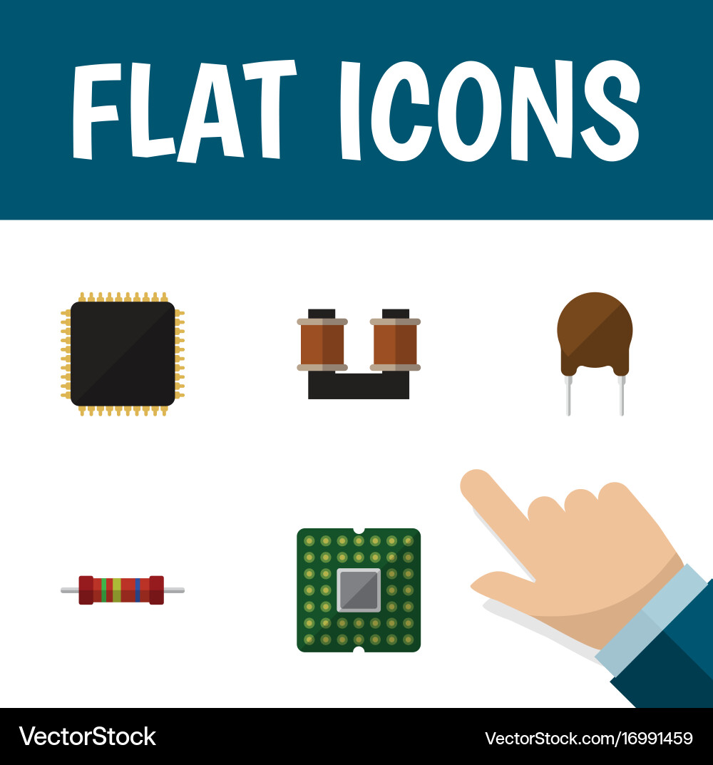 Flat icon device set of resistance unit triode vector image