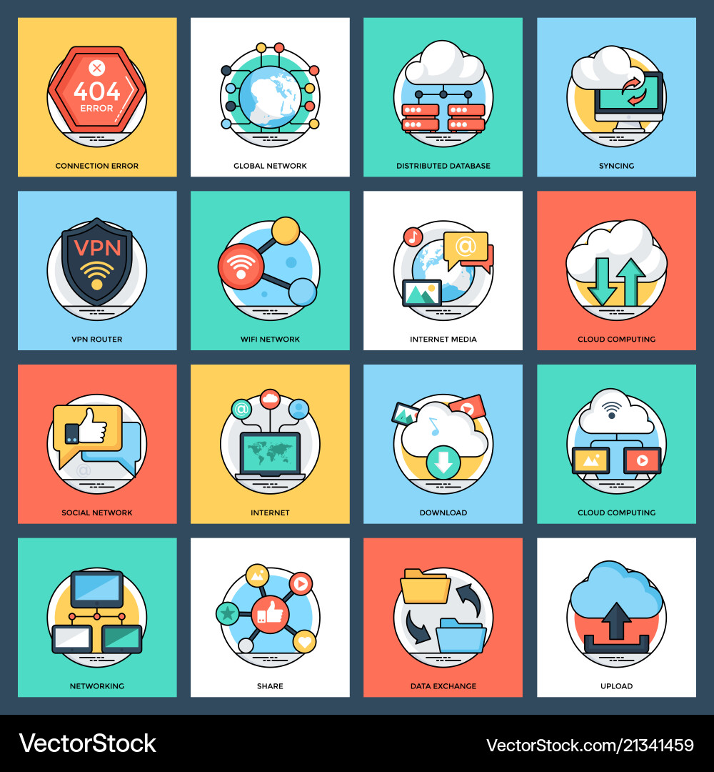 Internet and networking icons pack vector image