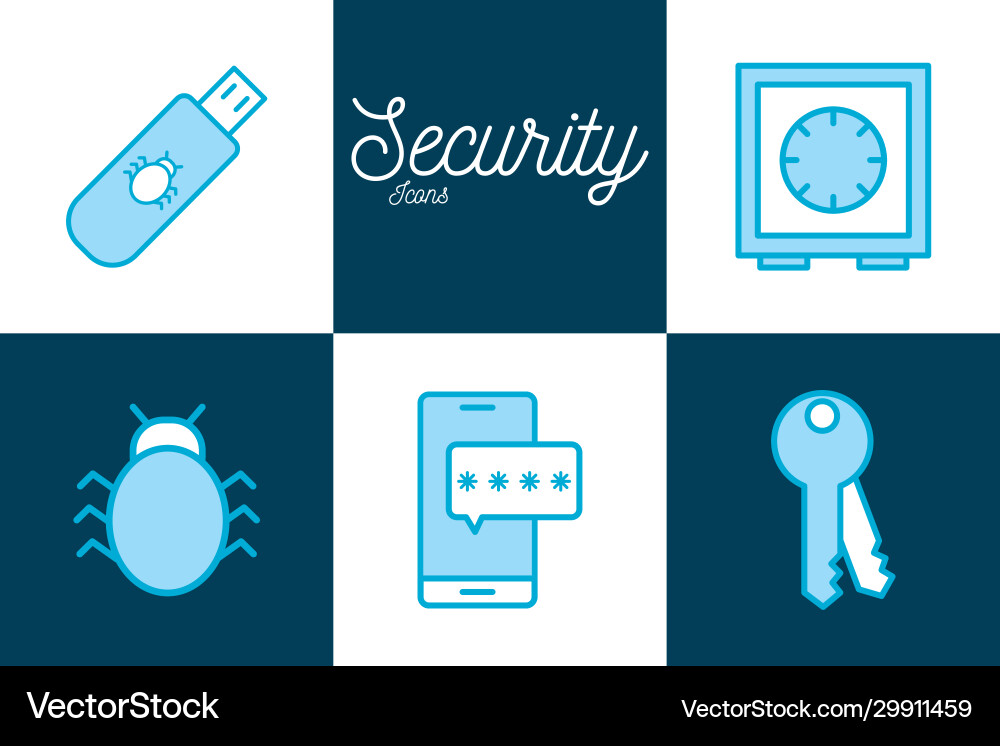 Isolated security line and fill style icon set vector image