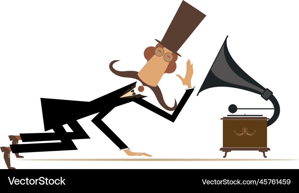 Man and retro record player vector image