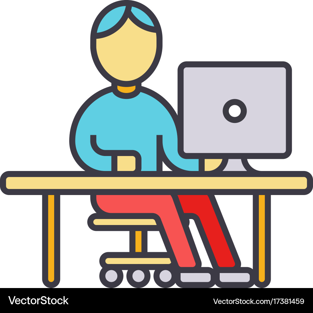 Man working at computer table flat line Vector Image
