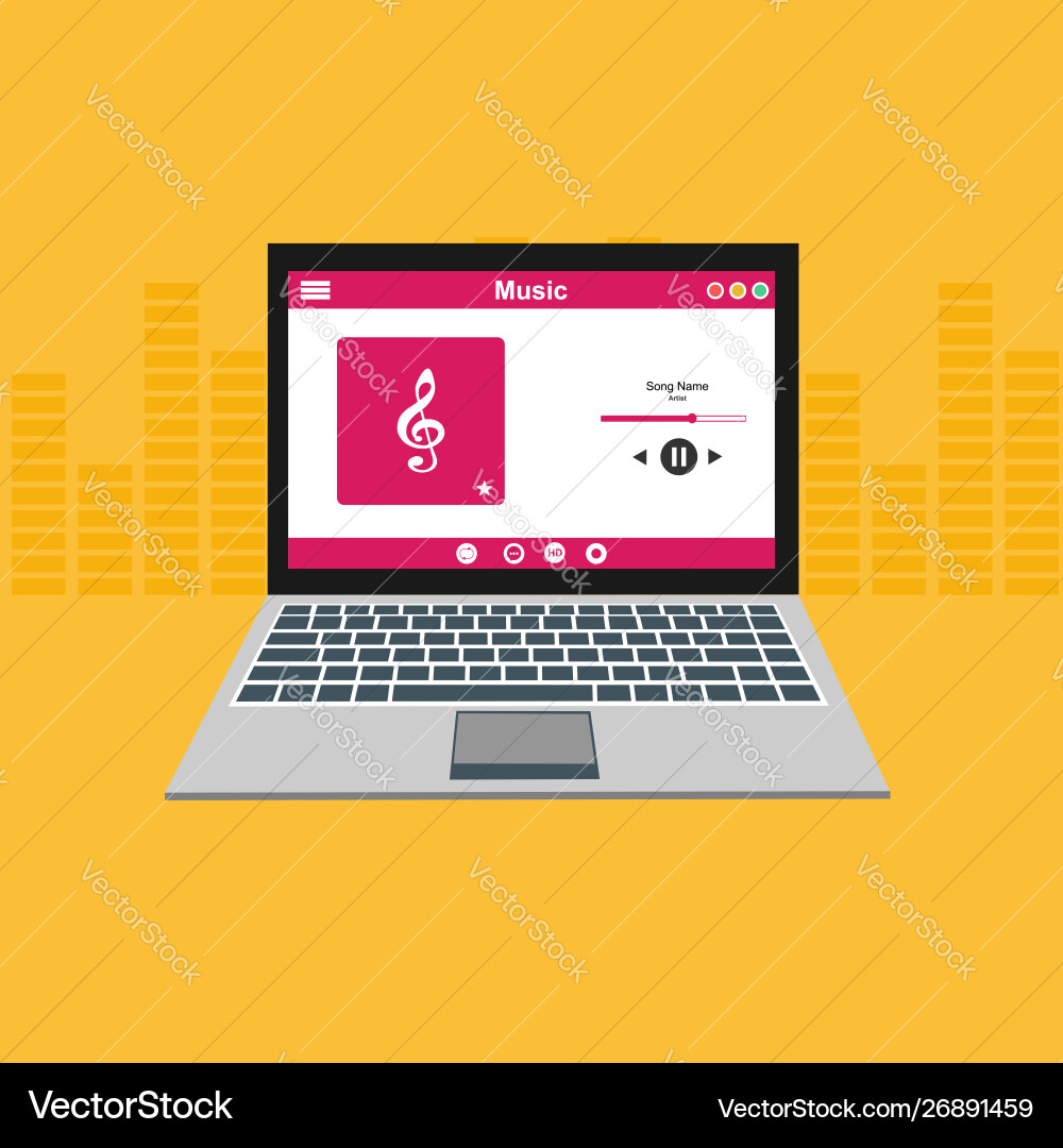Media player application app template with flat Vector Image