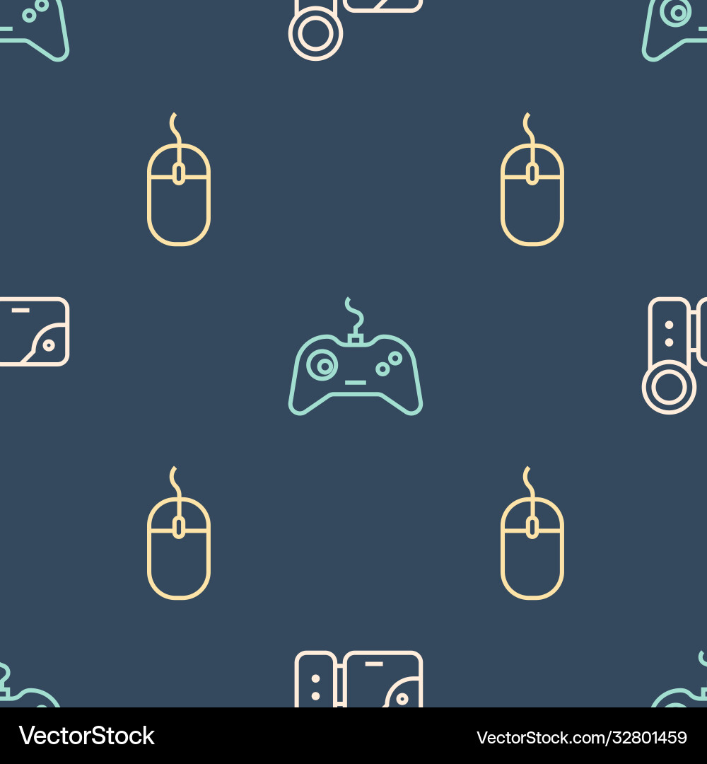 Set line cinema camera computer mouse and gamepad Set line cinema camera computer mouse and gamepad vector image