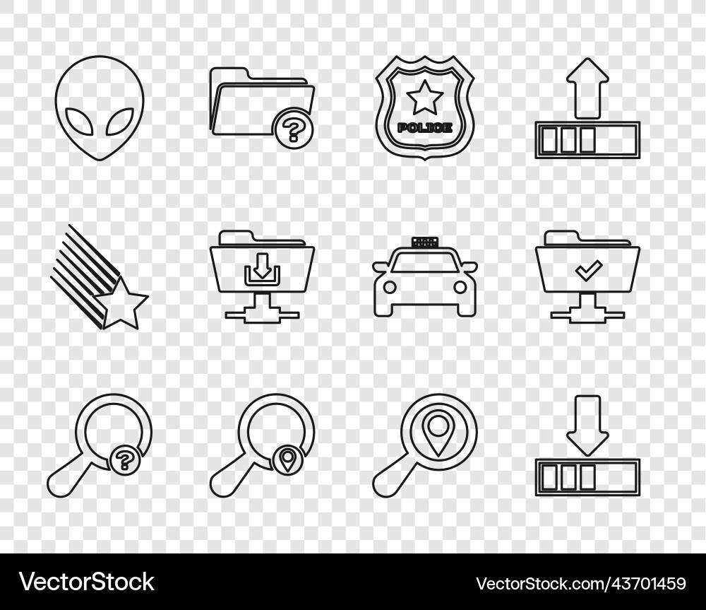 Set line unknown search loading police badge Vector Image