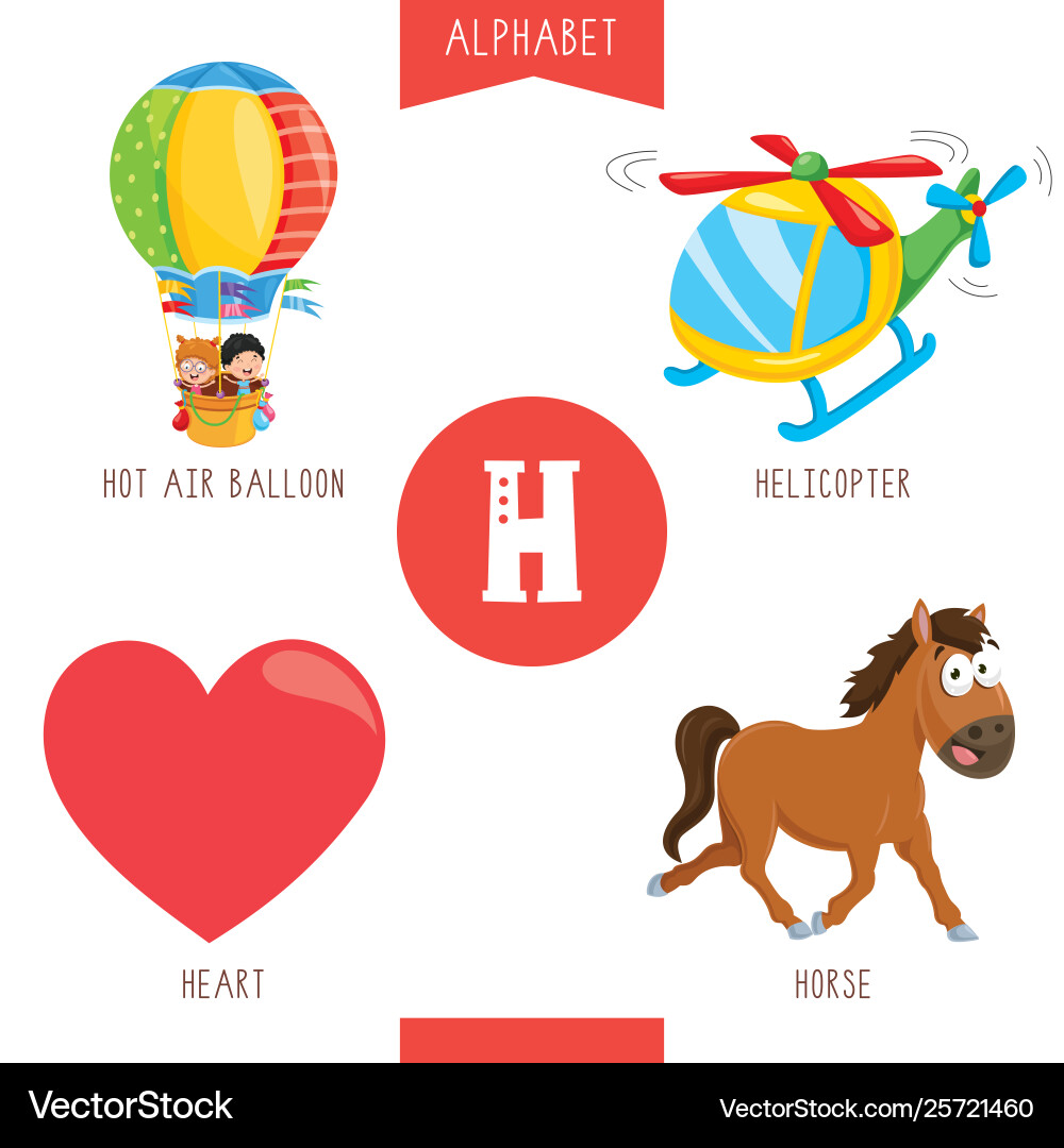 Alphabet H and Balloons - Kids Learning Vector Image