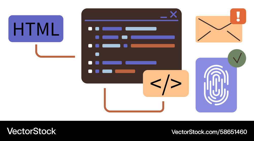 Coding interface with security communication Coding interface with security communication Vector Image
