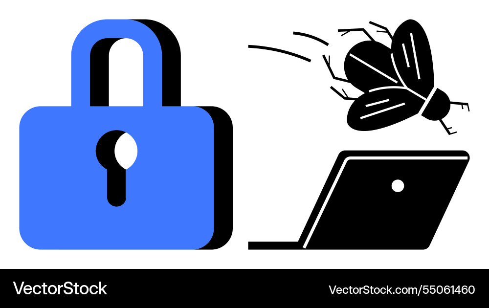 Digital security concept blue padlock and computer Digital security concept blue padlock and computer vector image