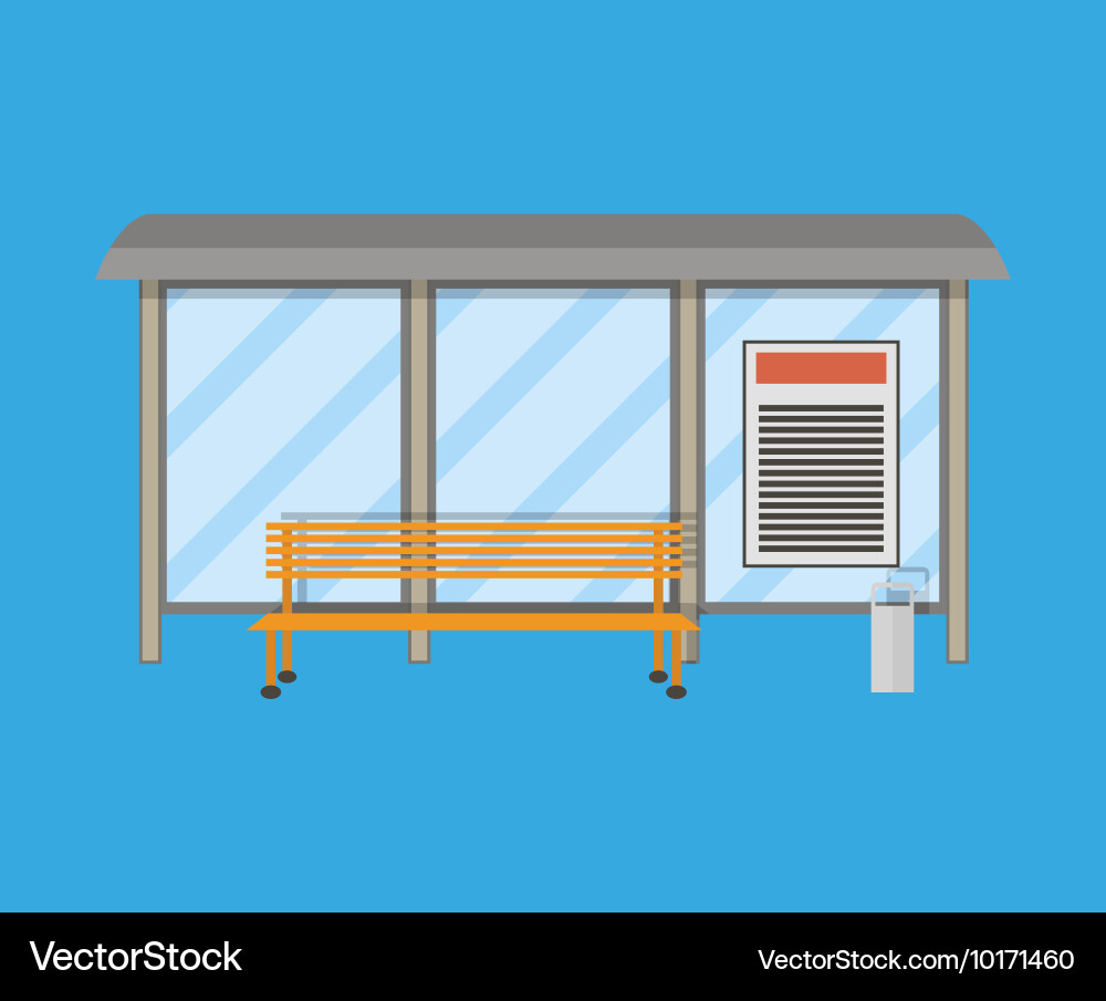 Empty bus stop with bench and trash receptacle vector image