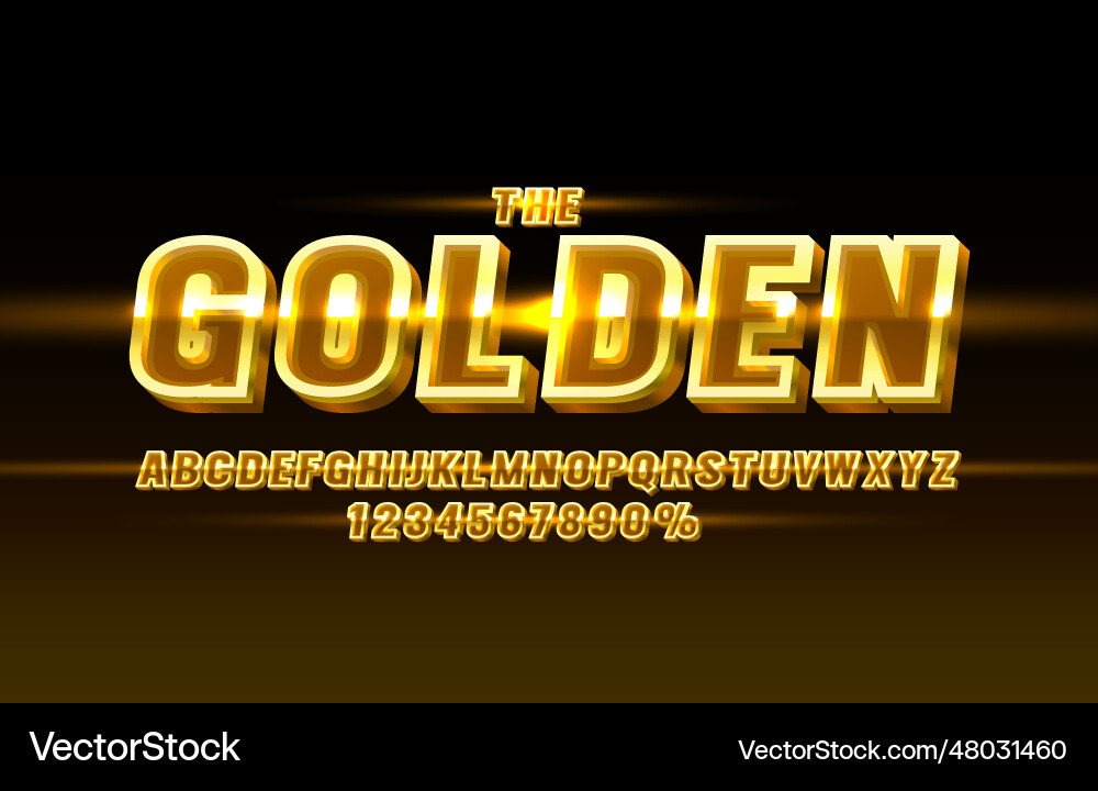 Gold font set collection letters and numbers vector image