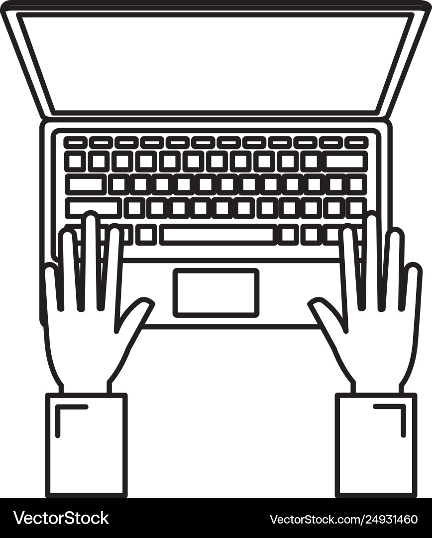 Hands user with computer laptop Hands user with computer laptop vector image