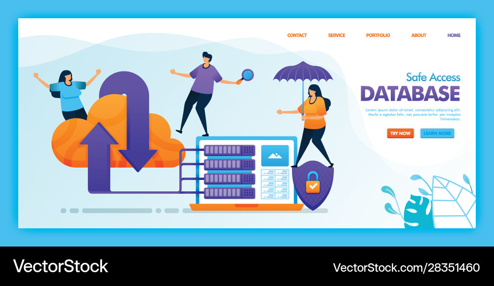 Landing page design safe access database easy Landing page design safe access database easy vector image