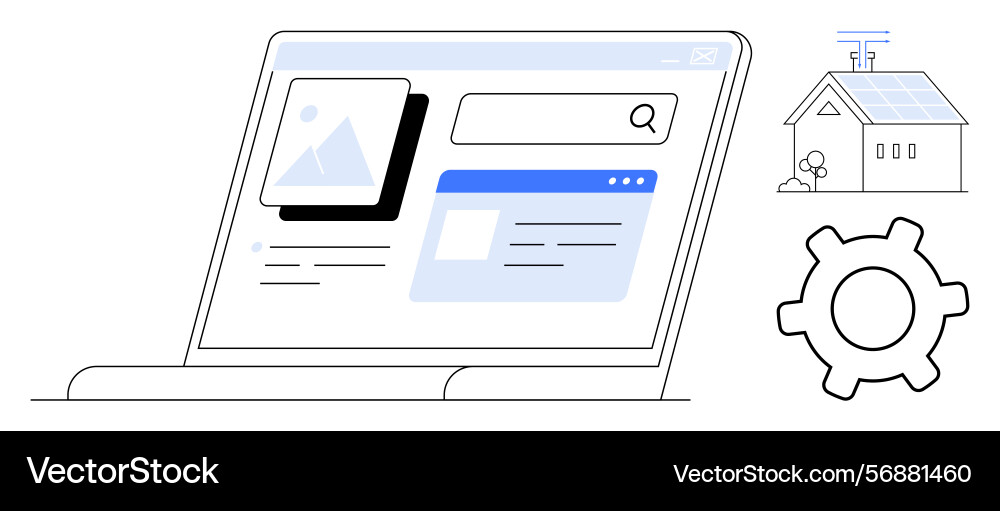Laptop display with search function content Laptop display with search function content Vector Image