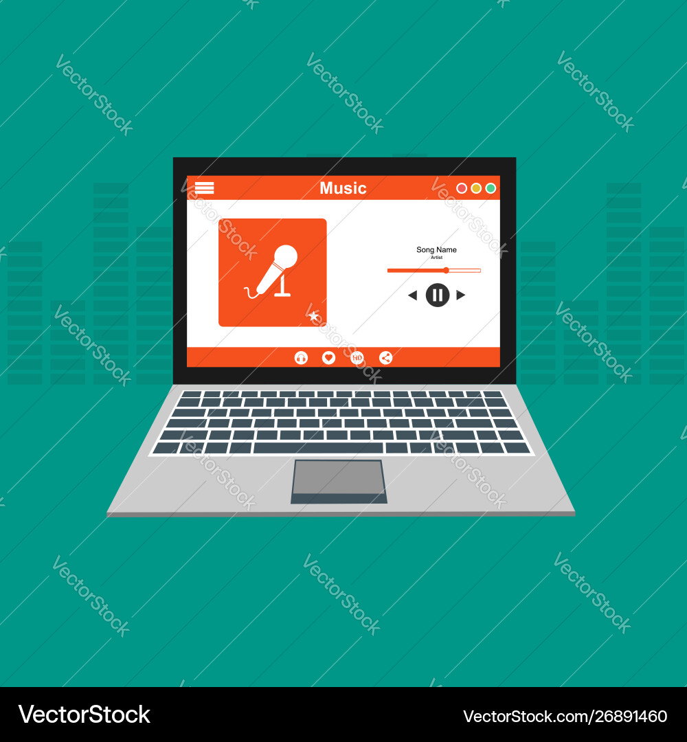 Media player application app template with flat Vector Image