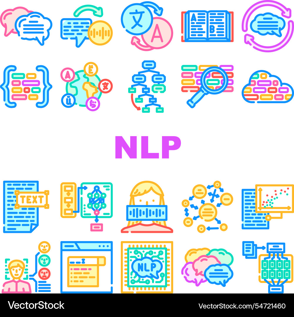 Natural language processing nlp icons set vector image