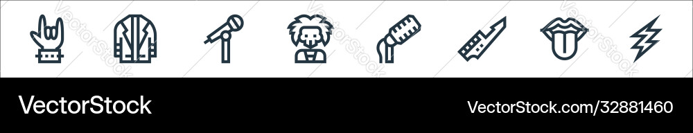 Rock and roll line icons linear set quality Rock and roll line icons linear set quality vector image
