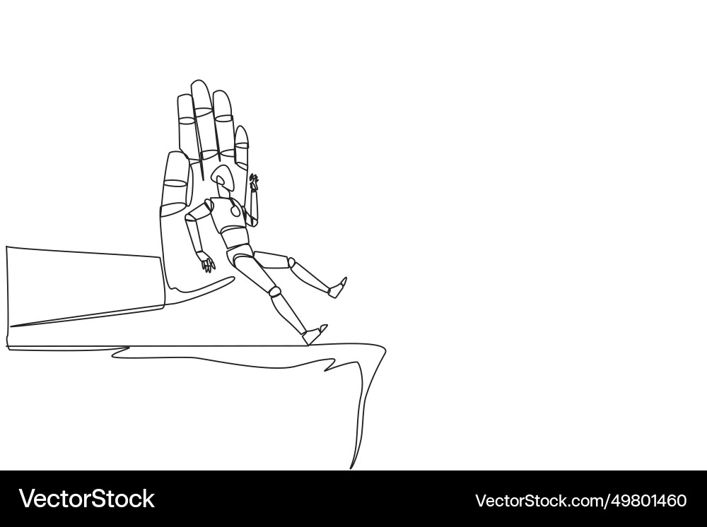 Single one line drawing smart robot standing Single one line drawing smart robot standing vector image